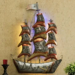 Multicolour Metal Ship Wall Art with LED