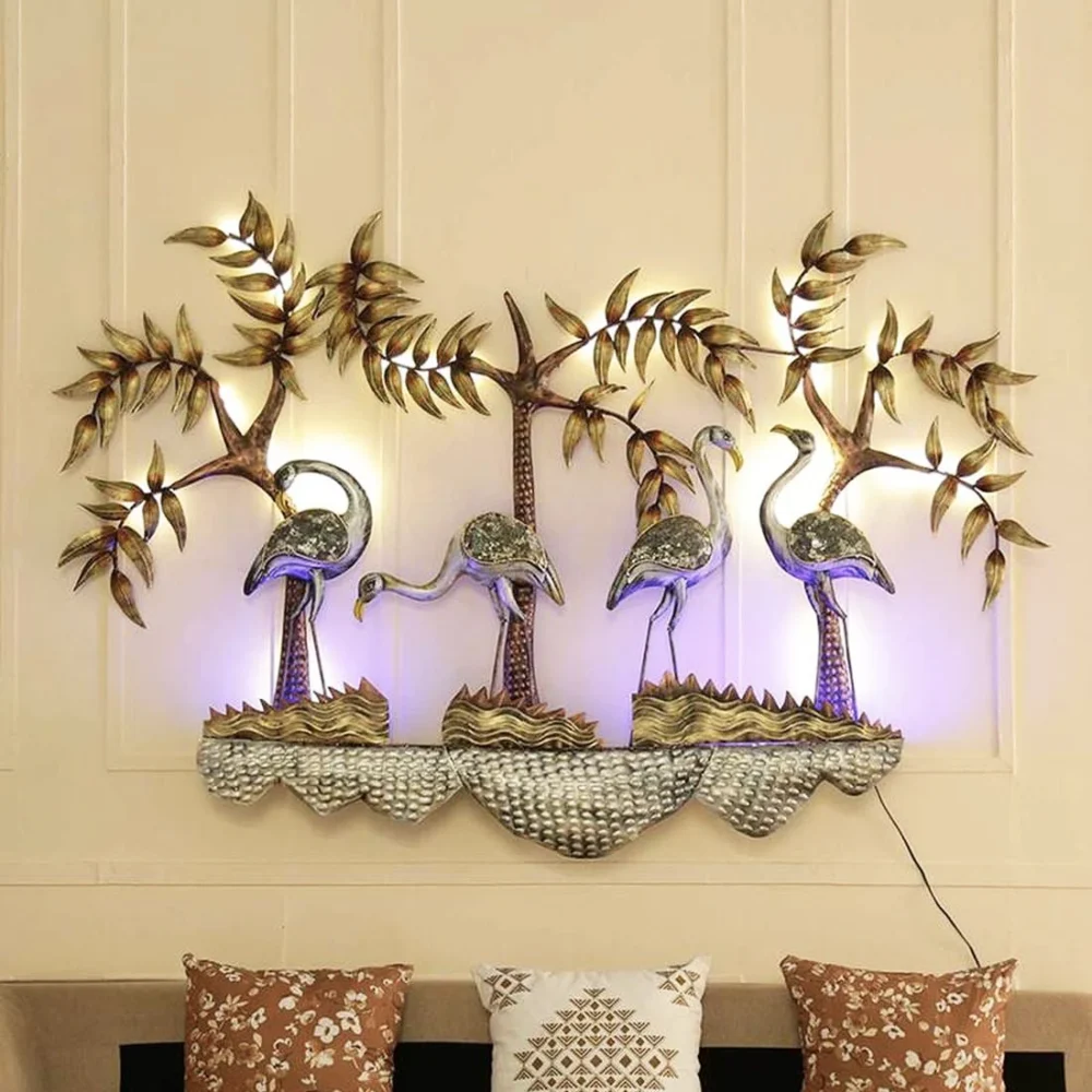 Multicolour Metal Swan Wall Art