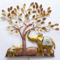 Handcrafted elephant under tree metal wall decor