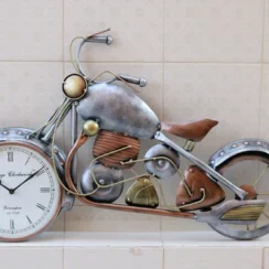 Silver Metal Bike Wall Clock
