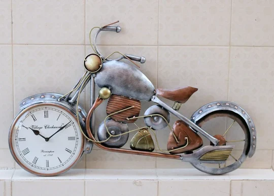 Silver Metal Bike Wall Clock
