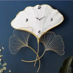White Leaf Metal Wall Clock