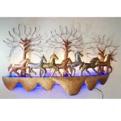 Seven metal running horses LED wall art