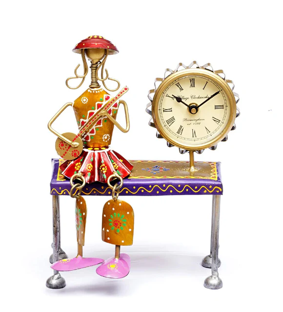 Metal Table Doll with Clock