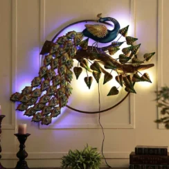 Multicolour Metal Peacock With LED Wall Art
