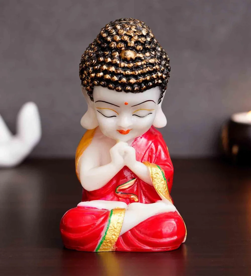 Red Happy Monk Table Decor Polyresin Showpiece