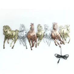 Multicolour seven running horses LED wall art
