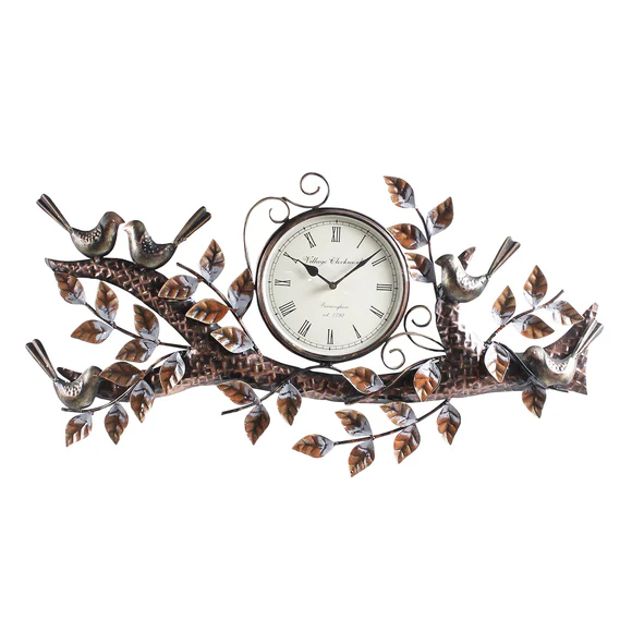 Five Birds Brown Metal Wall Clock